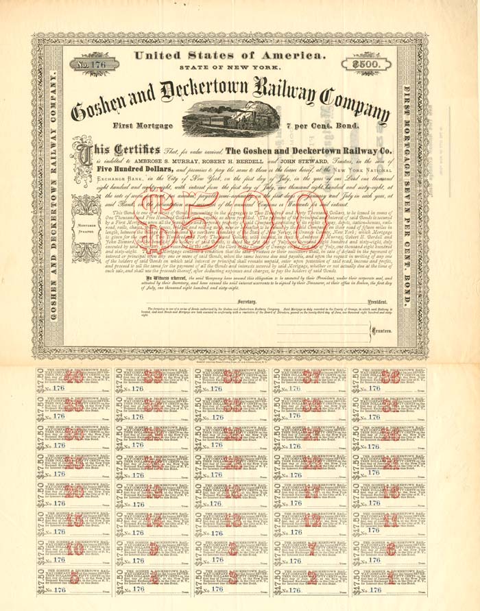 Goshen and Deckertown Railway Co. - $500 Bond